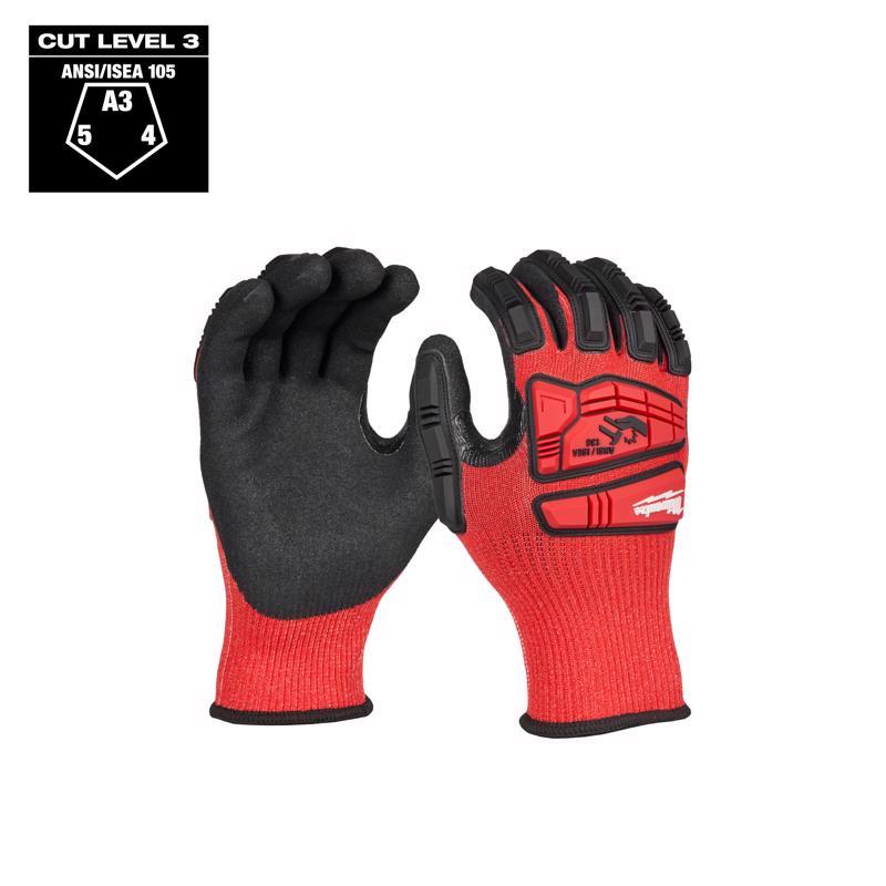 Milwaukee Impact Unisex Nitrile Dipped Gloves Black/Red XL
