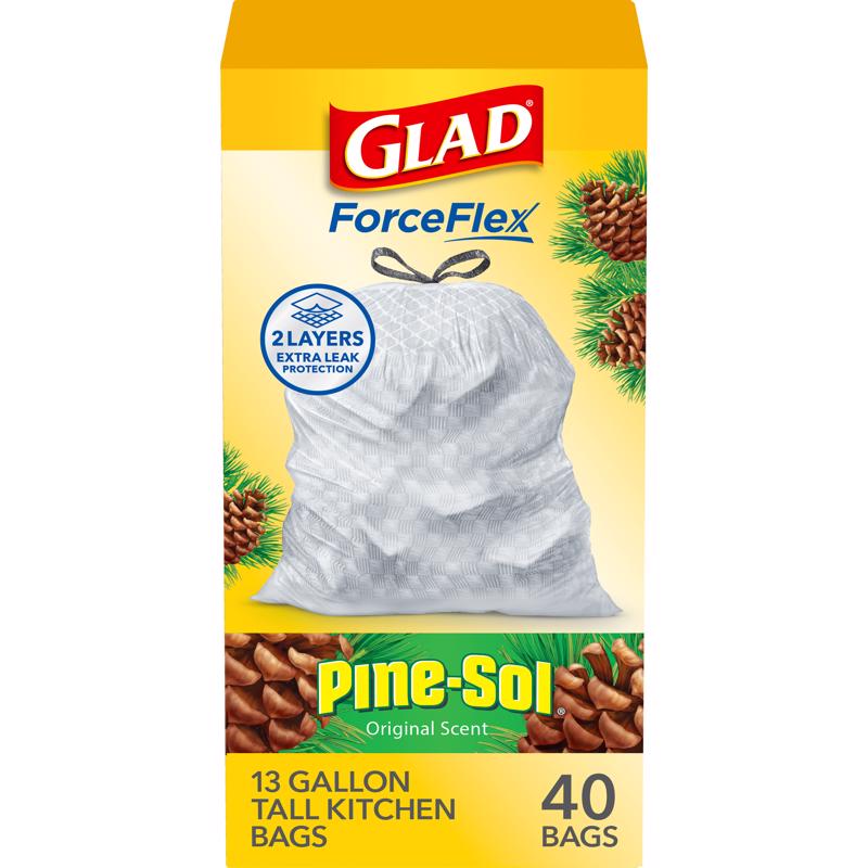 Glad ForceFlex 13 gal Pine Kitchen Trash Bags Drawstring 40 pk