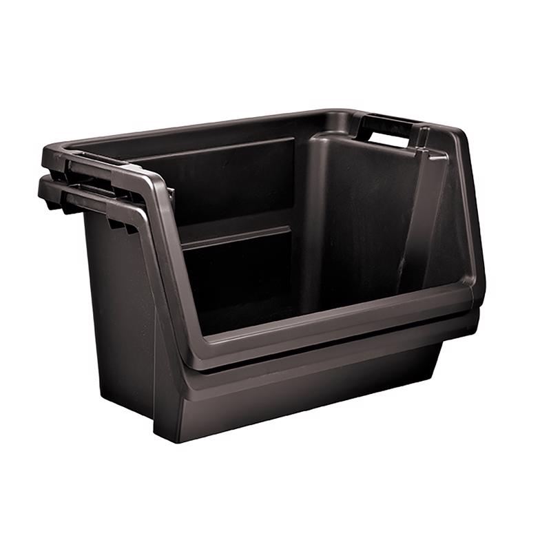 Starplast Black Storage Bin 14.4 in. H X 15.6 in. W X 28 in. D Stackable