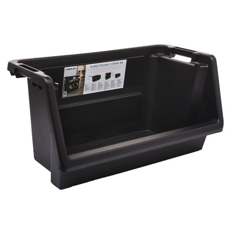 Starplast Black Storage Bin 14.4 in. H X 15.6 in. W X 28 in. D Stackable