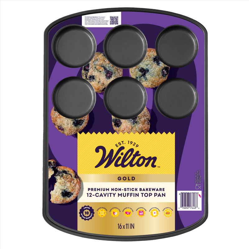 Wilton Gold 11 in. W X 16 in. L 12 Cavity Muffin Top Muffin Pan Black