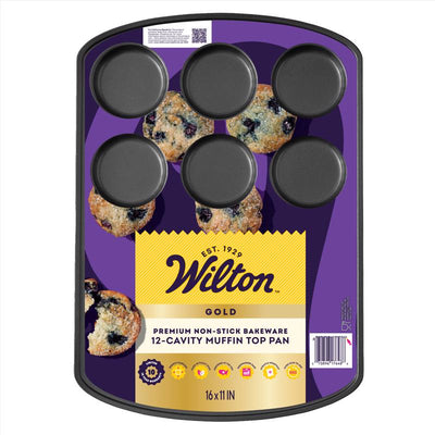 Wilton Gold 11 in. W X 16 in. L 12 Cavity Muffin Top Muffin Pan Black