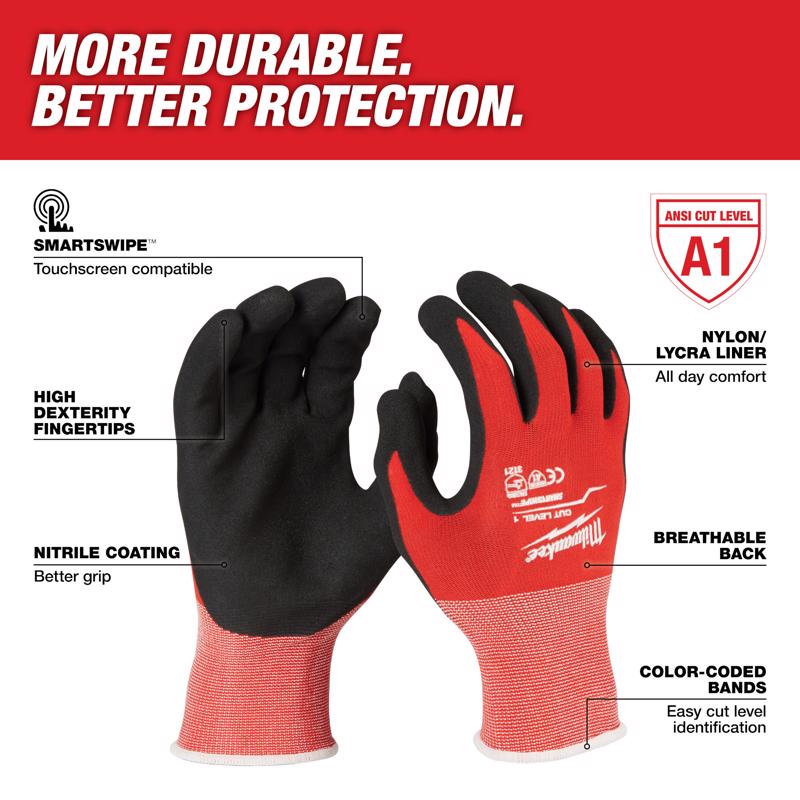 Milwaukee Cut Level 1 Unisex Indoor/Outdoor Gloves Red XL 3 pair
