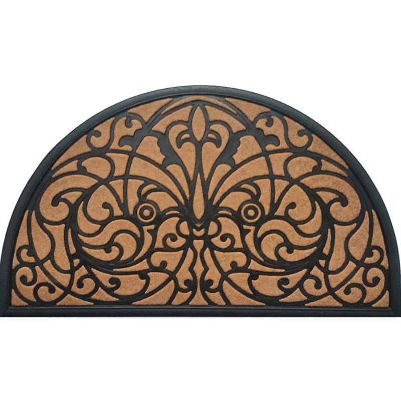 Direct Home Textiles Goup 18 in. W X 30 in. L Black/Brown Half Circle Rubber Door Mat