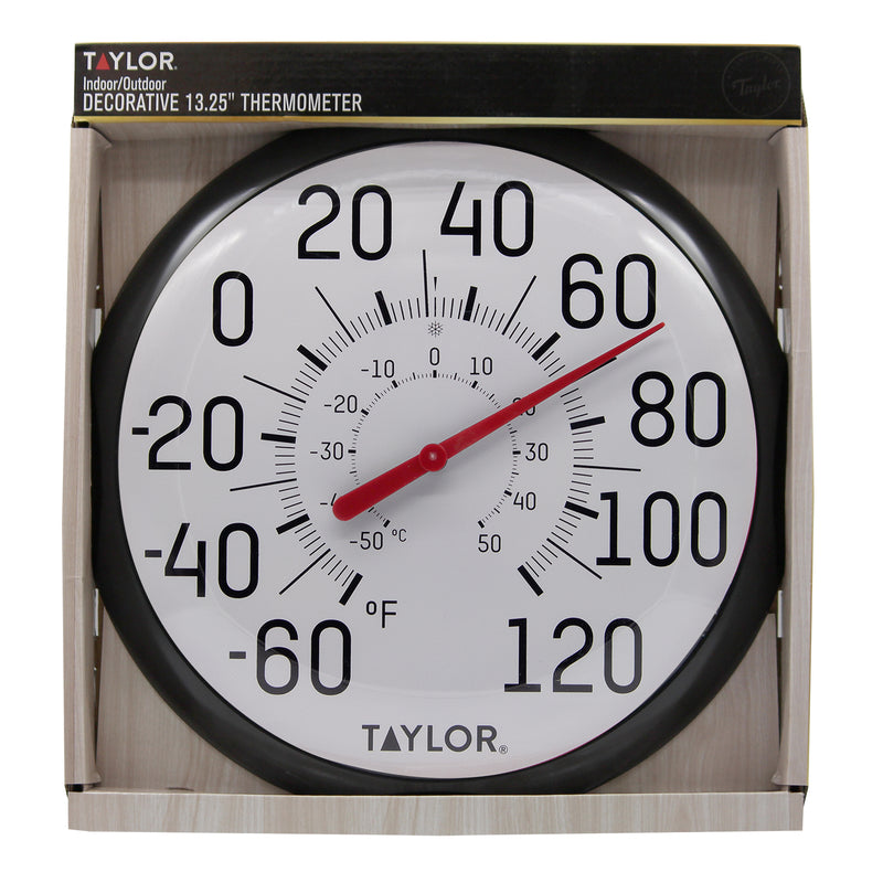 Taylor Decorative Dial Thermometer Plastic Black/White 13.25 in.