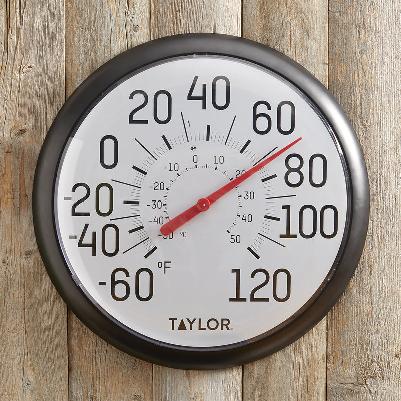 Taylor Decorative Dial Thermometer Plastic Black/White 13.25 in.