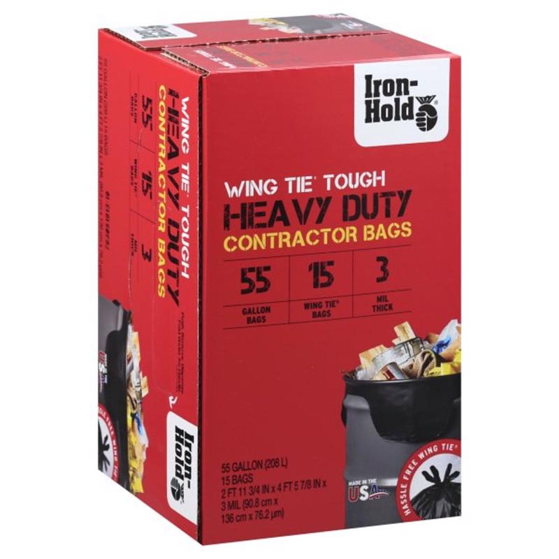 Iron-Hold 55 gal No Scent Contractor Bags Wing Ties 15 pk