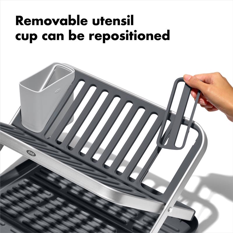 OXO Good Grips 15 in. L X 16 in. W X 2 in. H Black/Gray Aluminum/Plastic Dish Rack