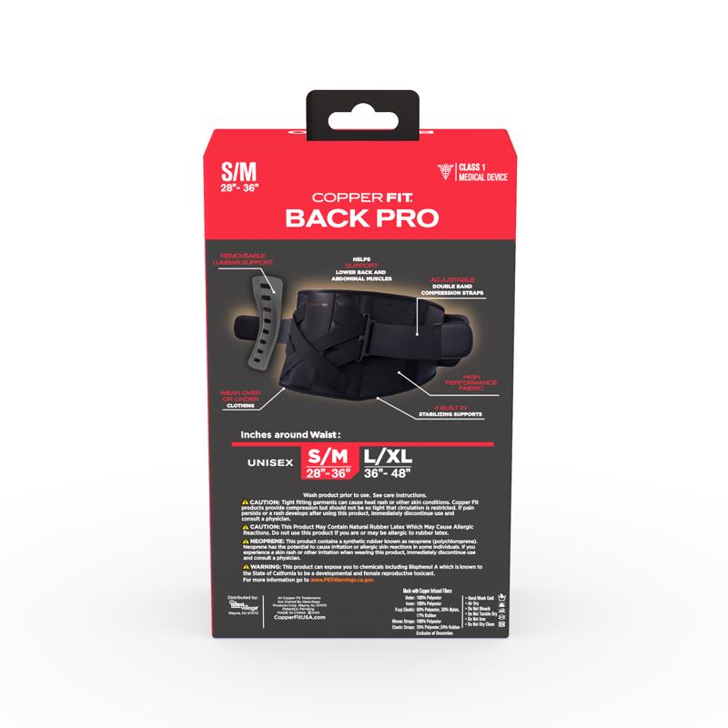 Copper Fit Back Pro Black Power X Straps Technology Compression Back Support Belt
