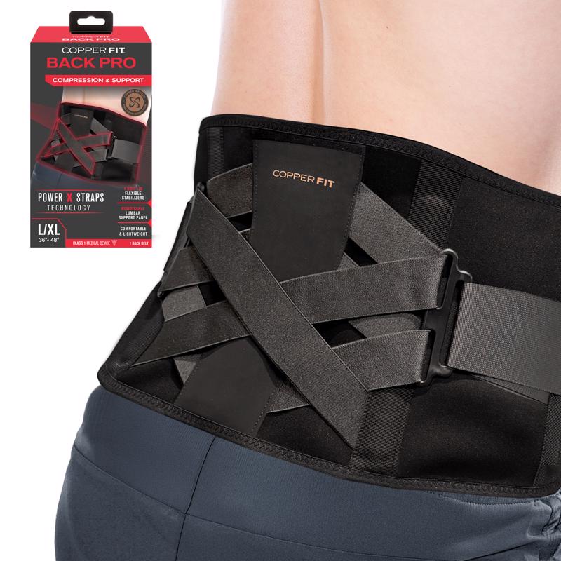 Copper Fit Back Pro Black Power X Straps Technology Compression Back Support Belt