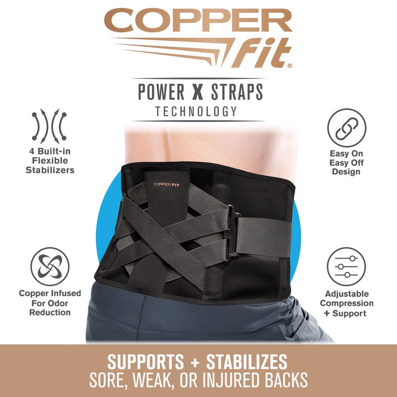 Copper Fit Back Pro Black Power X Straps Technology Compression Back Support Belt