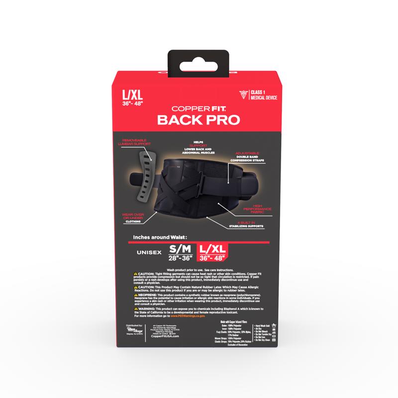 Copper Fit Back Pro Black Power X Straps Technology Compression Back Support Belt