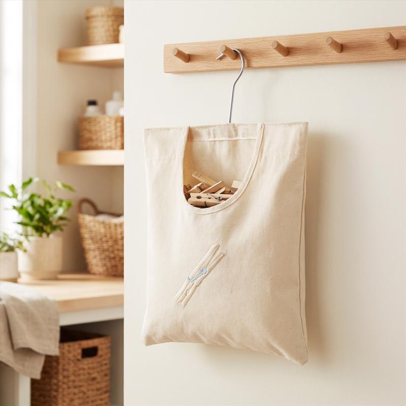 Zenna Home Beige Fabric Clothes Pin Bag