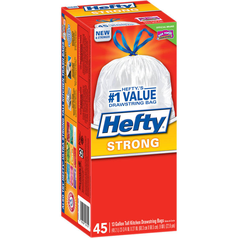 Hefty Strong 13 gal No Scent Kitchen Trash Bags Drawstring 45 pk