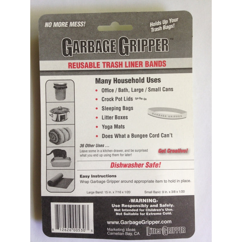 Garbage Gripper No Scent Trash Liner Bands Flat Top 2 pk