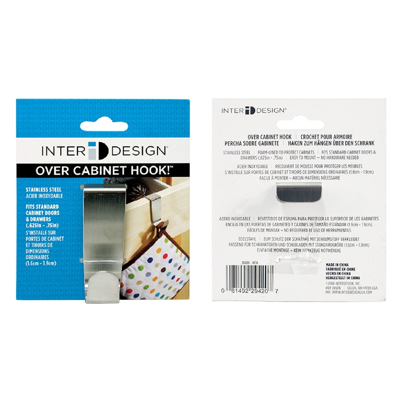 iDesign Forma 3-1/4 in. L Brushed Nickel Silver Stainless Steel Small Over the Cabinet Hook