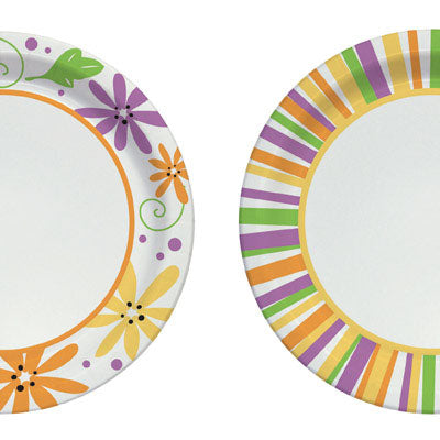 Solo Paper Mixed Garden Party Stripes and Flowers Design Plate 7 in. D 48 pk