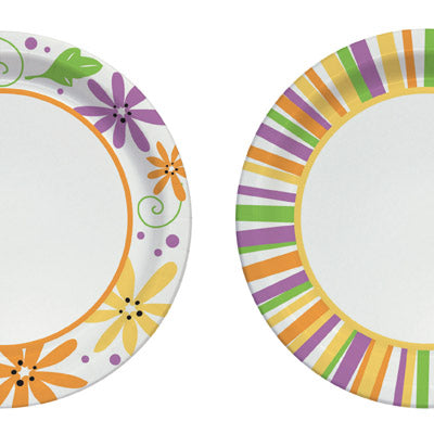 Solo Paper Mixed Garden Party Stripes and Flowers Design Plate 10 in. D 22 pk