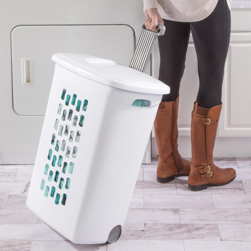 Sterilite White Plastic Wheeled Laundry Basket