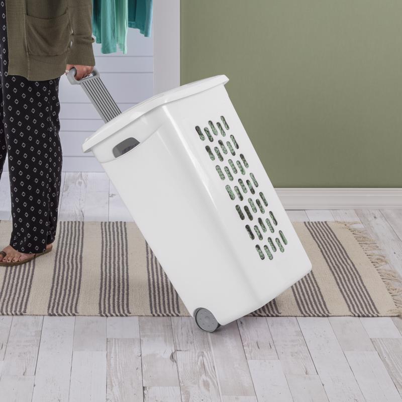 Sterilite White Plastic Wheeled Laundry Basket
