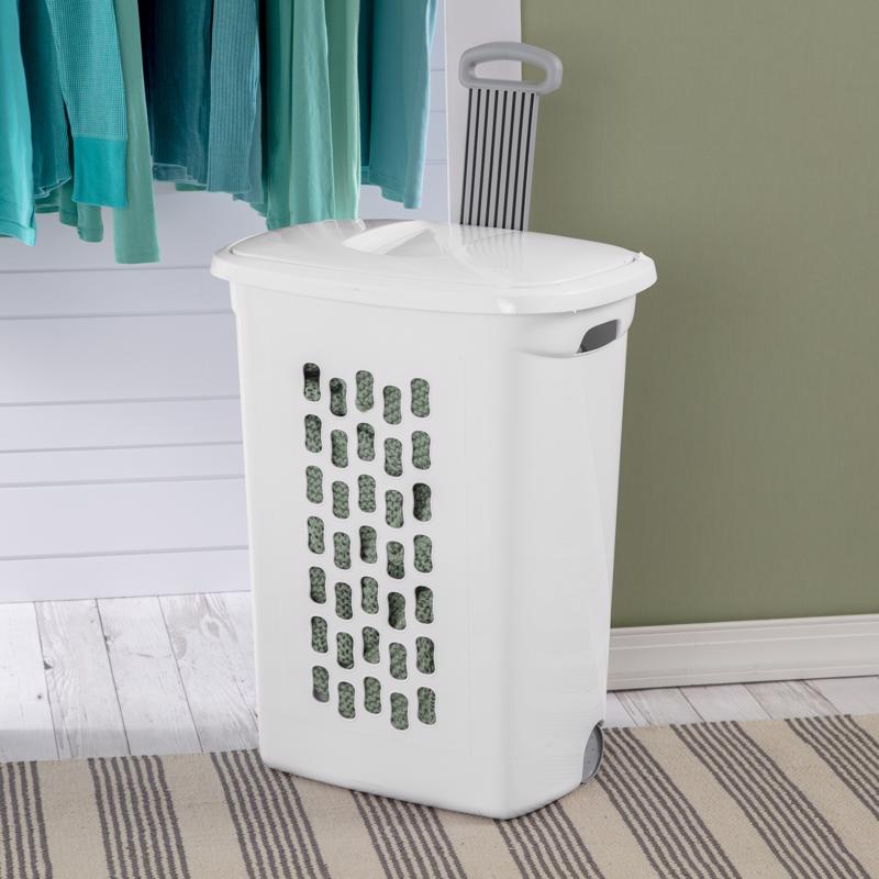Sterilite White Plastic Wheeled Laundry Basket