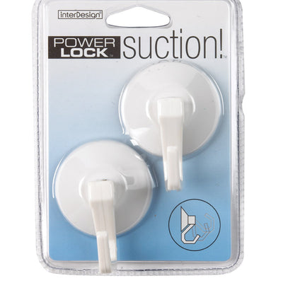 iDesign 2 in. L White Plastic Small and Medium Power Lock Suction! Hook 2 lb. cap. 2 pk