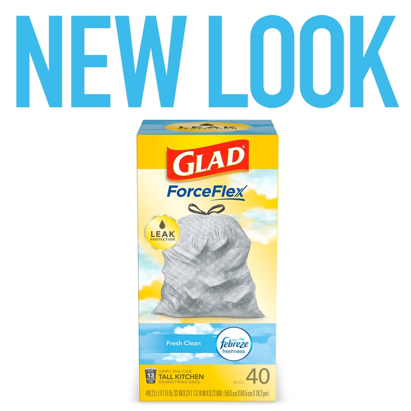 Glad ForceFlex 13 gal Fresh Tall Kitchen Bags Drawstring 40 pk