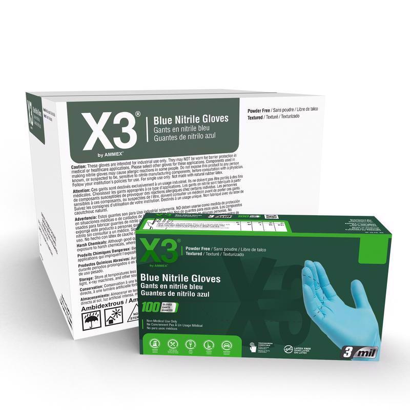 X3 Nitrile Disposable Gloves Medium Blue Powder Free 100 pk