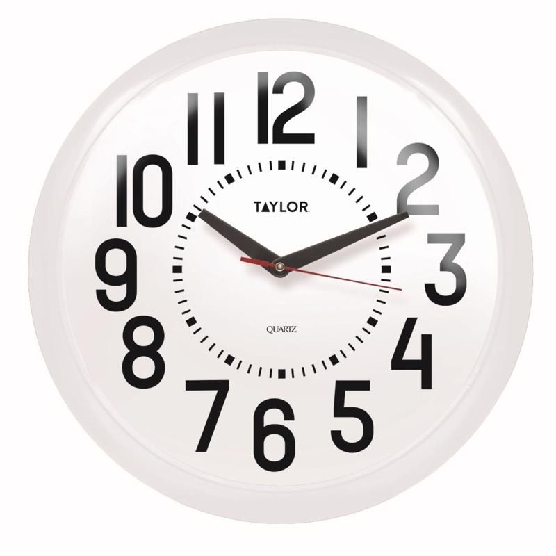 Taylor Big and Bold Dial Clock Plastic Black/White 13.25 in.