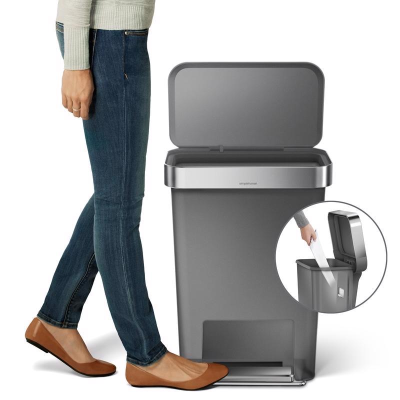 Simplehuman 45 L Gray Plastic Step Pedal Wastebasket