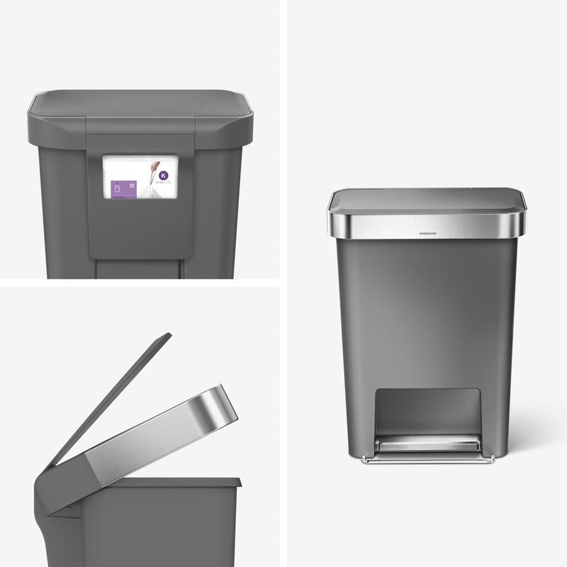 Simplehuman 45 L Gray Plastic Step Pedal Wastebasket
