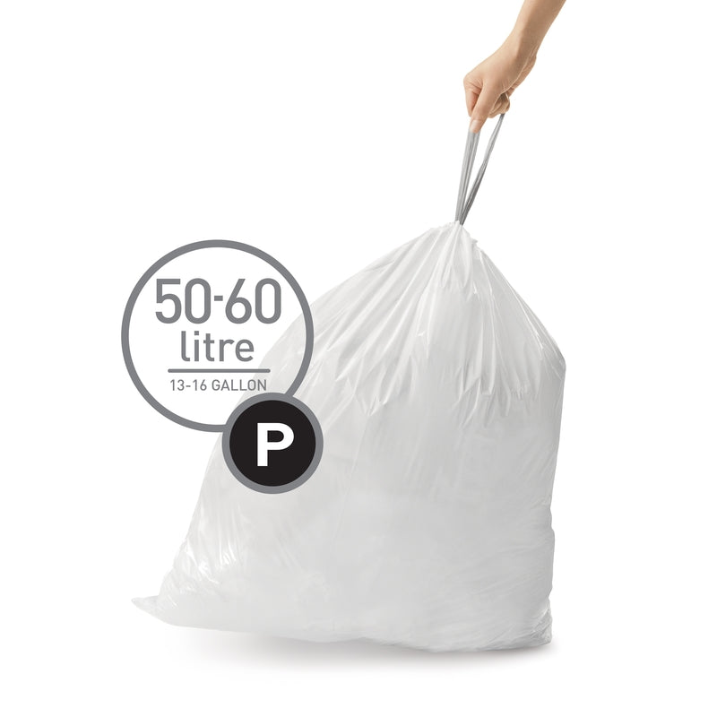 Simplehuman Custom Fit Code P 16 gal Trash Can Liners Drawstring 60 pk