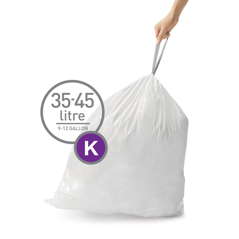 Simplehuman Custom Fit Code K 12 gal Trash Can Liners Drawstring 60 pk