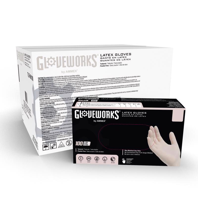 Gloveworks Latex Disposable Gloves Large Ivory Powder Free 100 pk