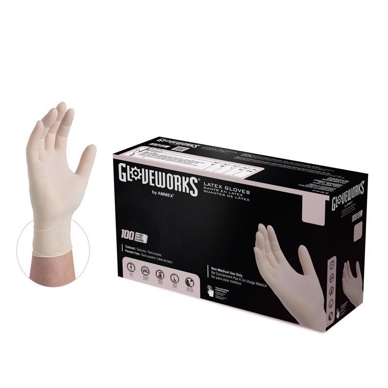 Gloveworks Latex Disposable Gloves Medium Ivory Powder Free 100 pk