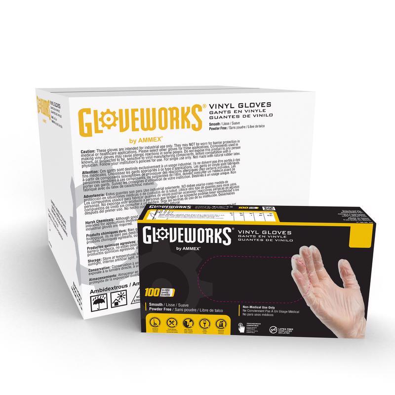 AMMEX Gloveworks Vinyl Disposable Gloves X-Large Clear Powder Free 100 pk