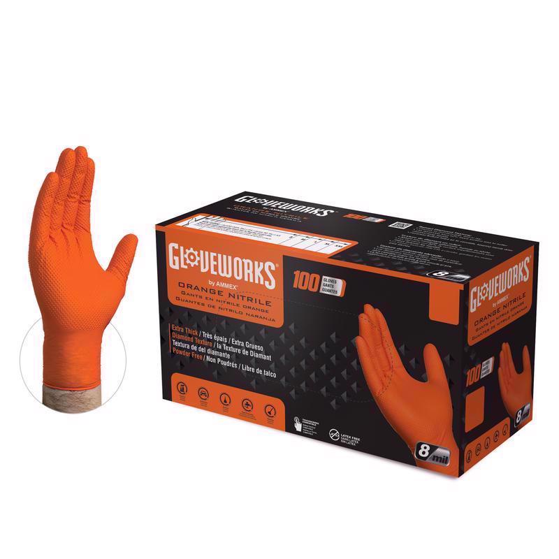 Gloveworks Nitrile Disposable Gloves XX-Large Orange Powder Free 100 pk