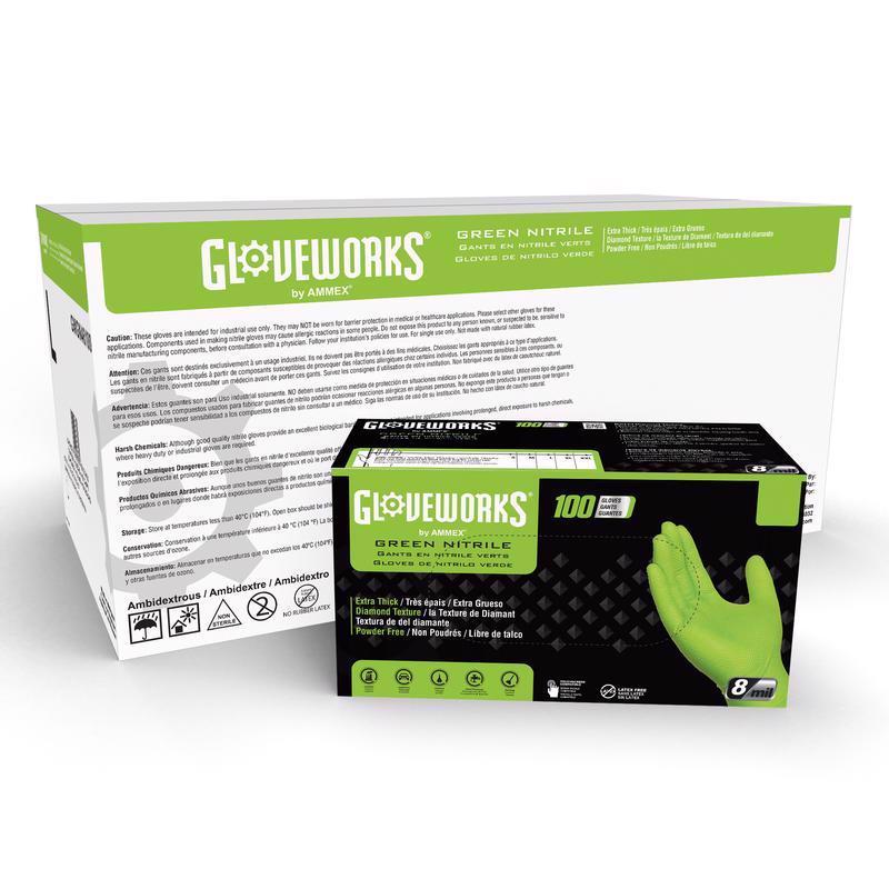 Gloveworks Nitrile Disposable Gloves Large Green Powder Free