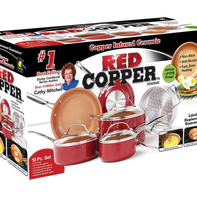 BulbHead Ceramic Copper Cookware Set Red
