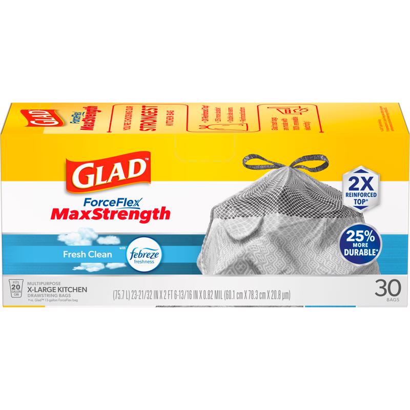 Glad ForceFlex Plus 20 gal Fresh Trash Bags Drawstring 30 pk