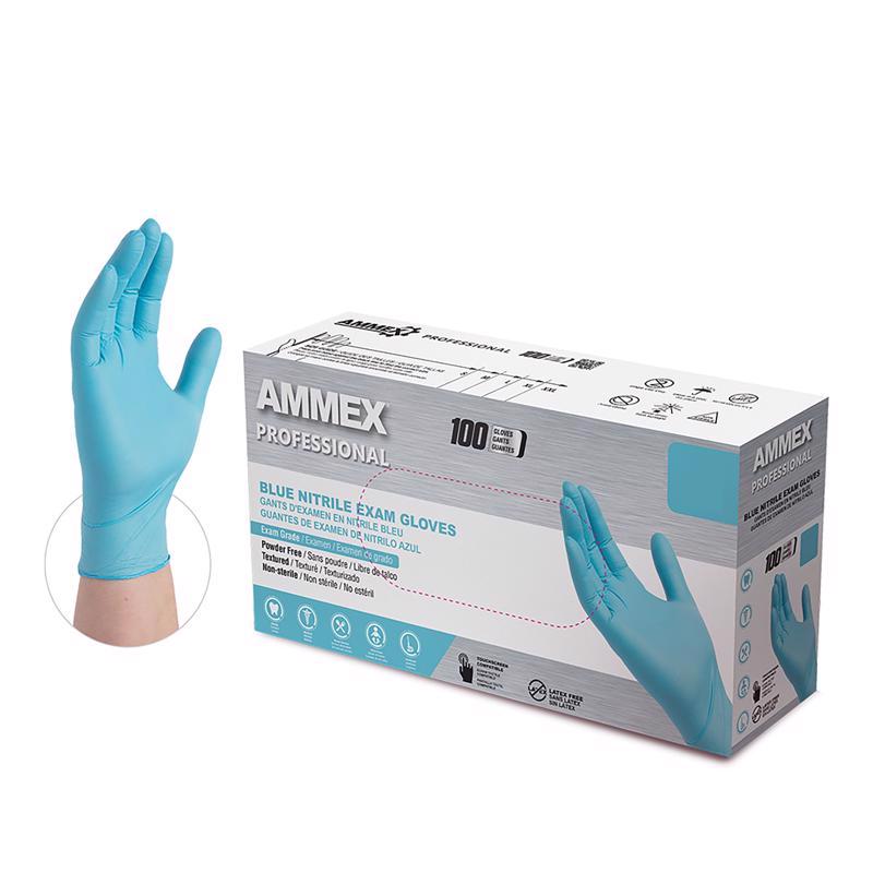 Ammex Professional Nitrile Disposable Exam Gloves Medium Blue Powder Free 100 pc