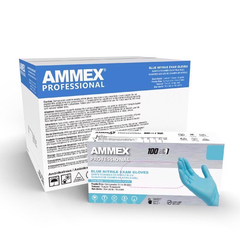 AMMEX Professional Nitrile Disposable Exam Gloves X-Large Blue Powder Free 100 pk