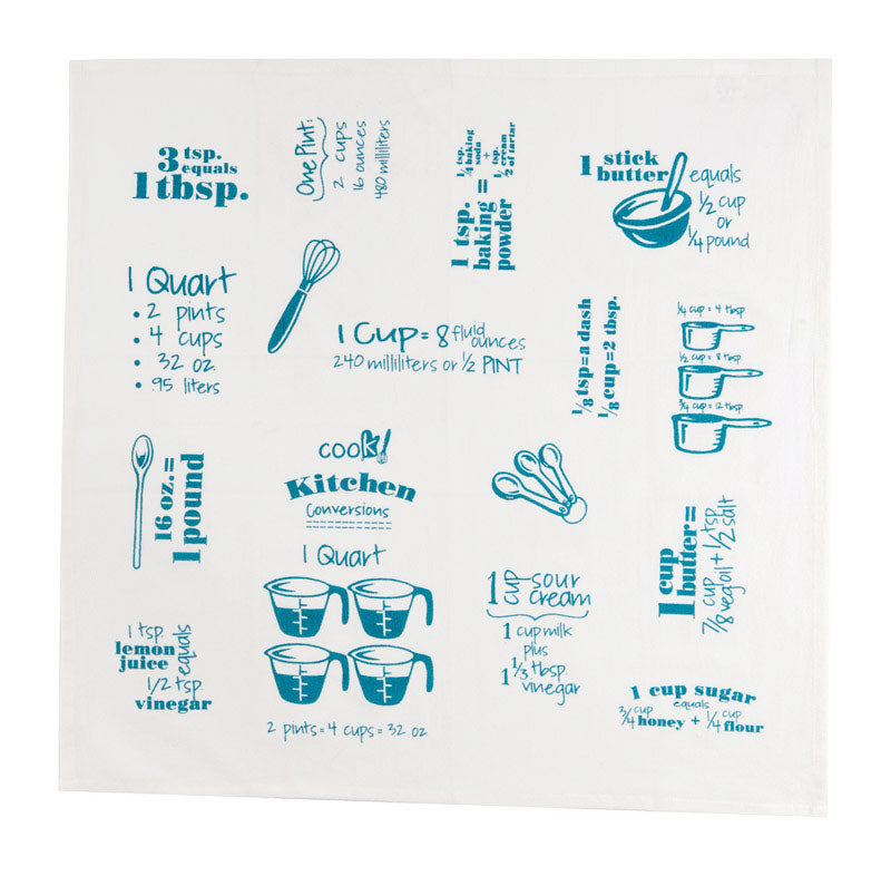 Kay Dee Cooks Kitchen Teal Cotton Conversions & Equivalents Krinkle Flour Sack Towel