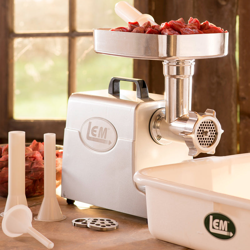 LEM Mighty Bite Brushed Nickel Silver 1 speed 4.5 lb #8 Electric Meat Grinder