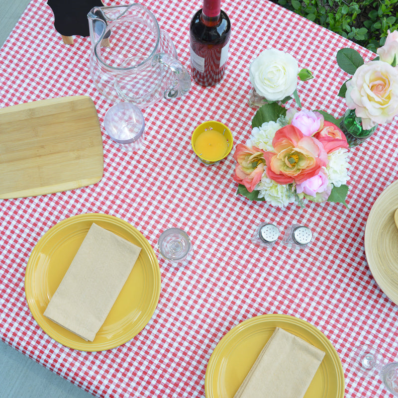 Magic Cover Red/White Checkered Vinyl Disposable Tablecloth 52 in. L X 52 in. W