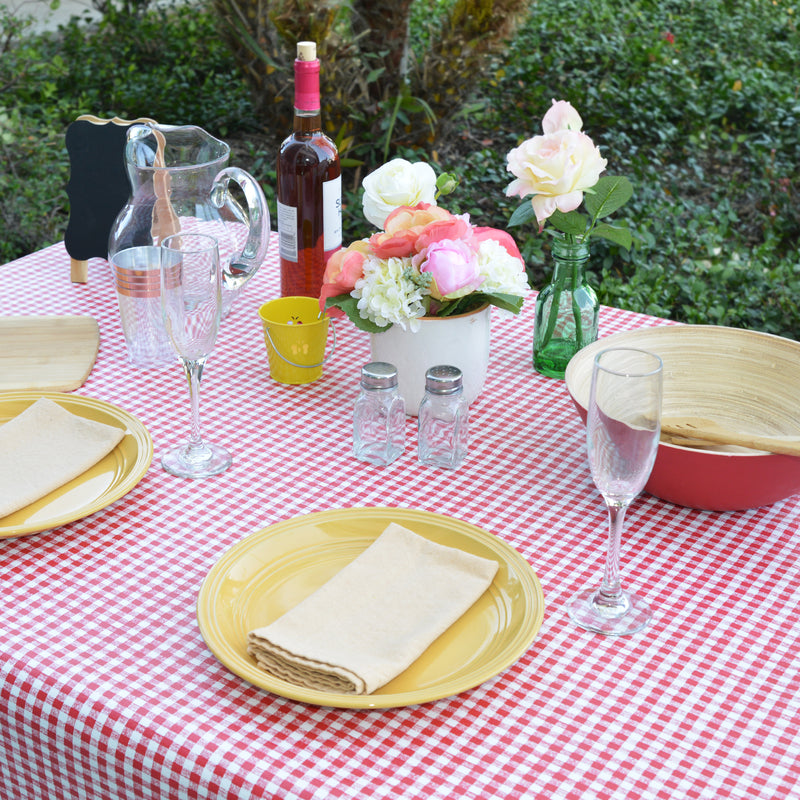 Magic Cover Red/White Checkered Vinyl Disposable Tablecloth 52 in. L X 52 in. W