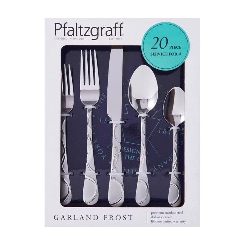 Pfaltzgraff Silver Stainless Steel Swirl Pattern on handle Flatware Set 20 pk