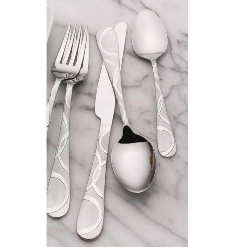 Pfaltzgraff Silver Stainless Steel Swirl Pattern on handle Flatware Set 20 pk