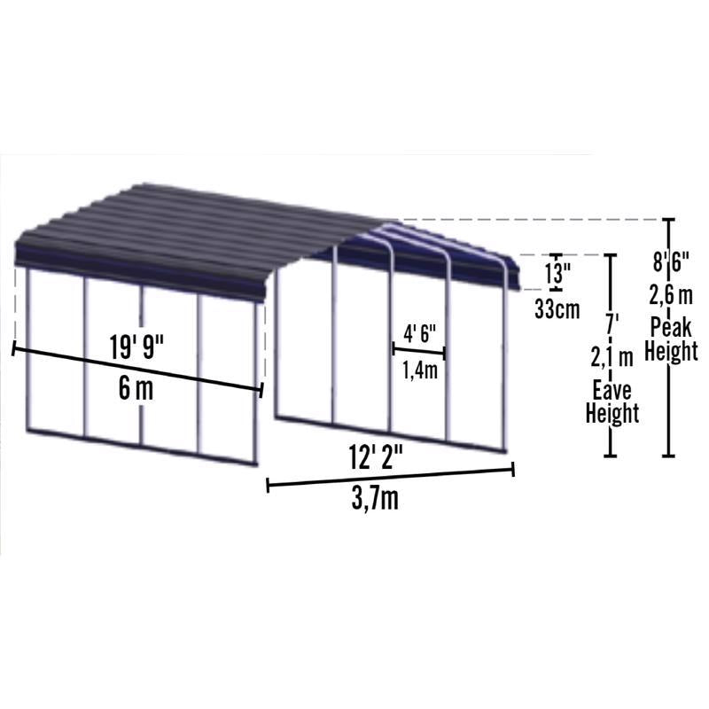 Arrow 12 ft. x 20 ft. Metal Horizontal Peak Carport without Floor Kit