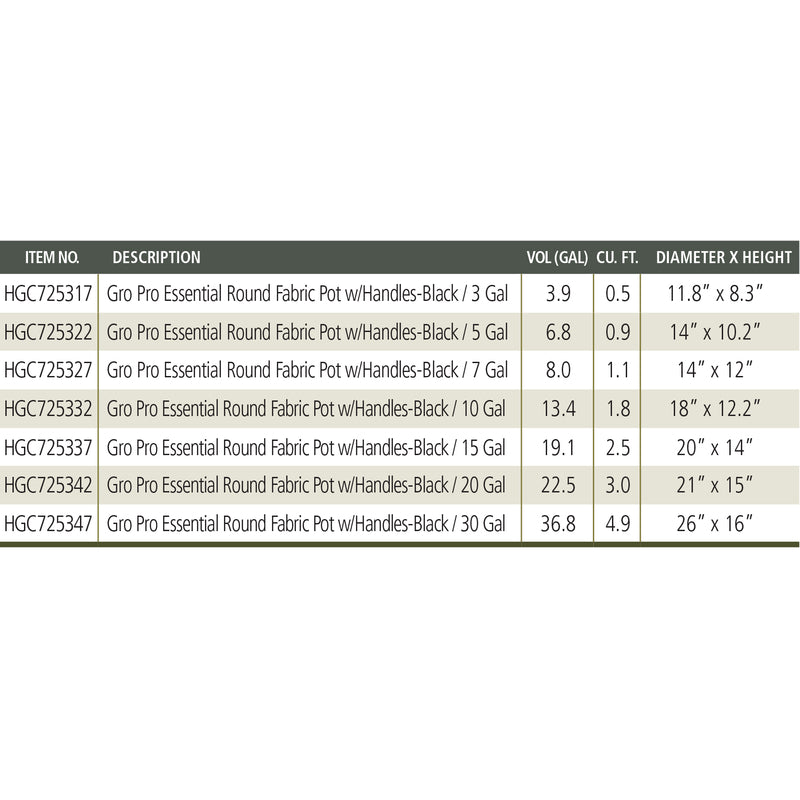 Gro Pro 12 in. H X 14 in. W X 14 in. D X 14 in. D Fabric Grow Bag Planter Black